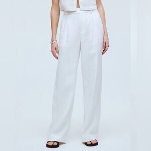Madewell Women's The Harlow Wide-Leg Pant in 100% Linen Eyelet White 8